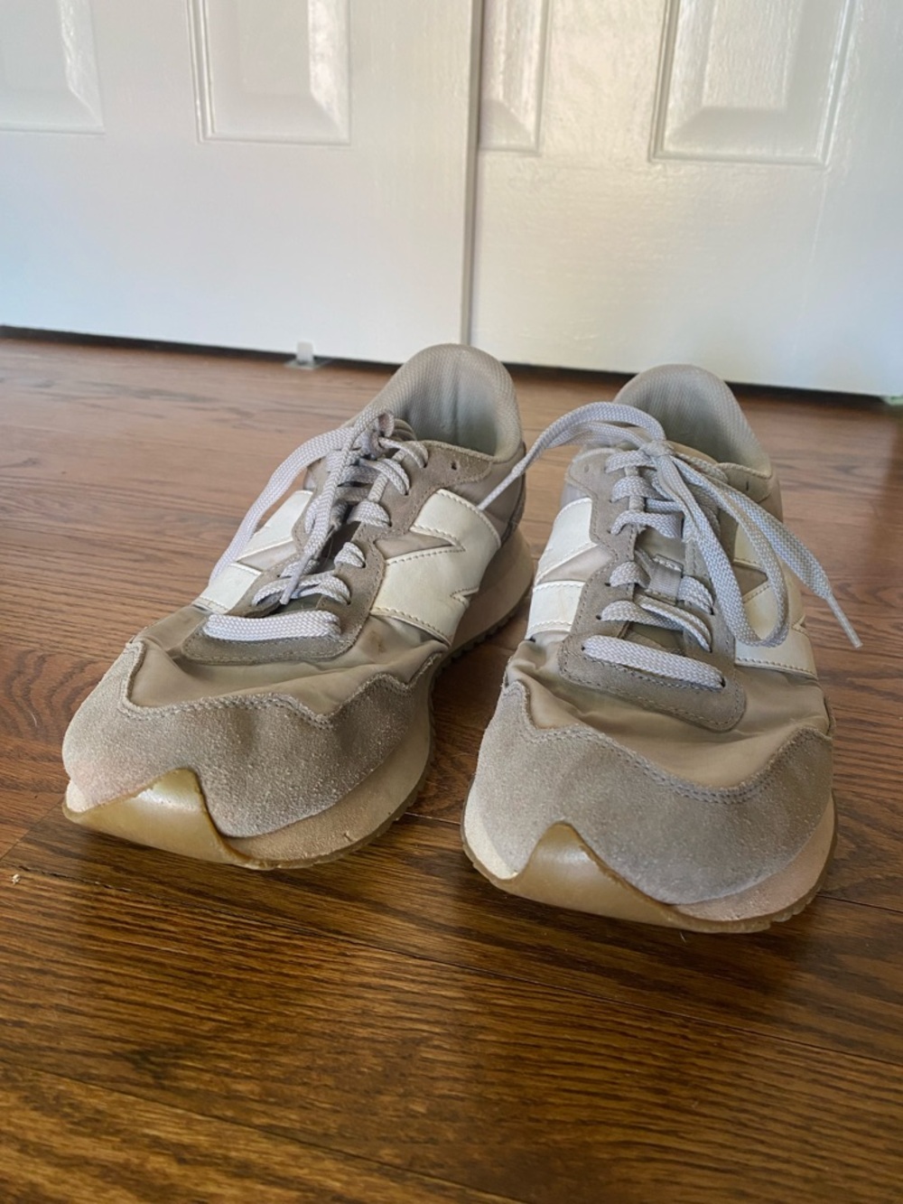New Balance Men's Suede & Leather Sneakers in Light Gray and White - Picture 3 of 7